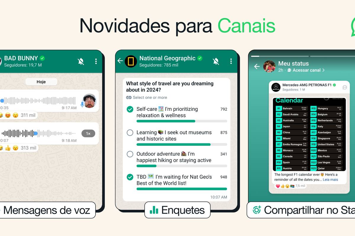 WhatsApp agora permite mensagem de voz e enquete em canal – 17/01/2024 – Tec