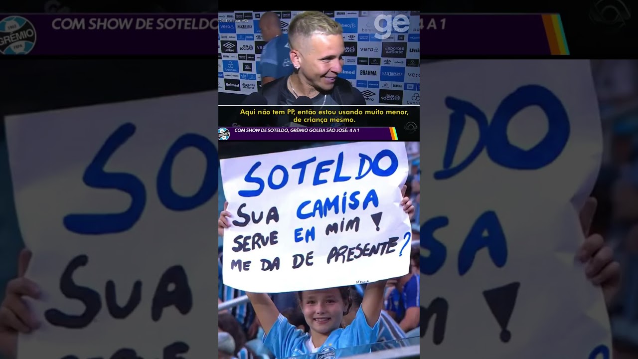 SOTELDO: “CAMISA P É MUITO GRANDE, USO A DE CRIANÇA AQUI NO GRÊMIO” | #shorts | ge.globo