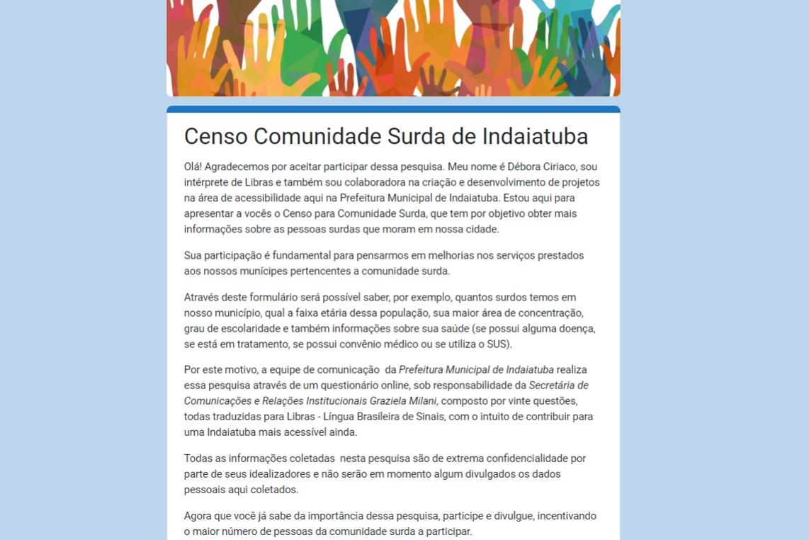Prefeitura de Indaiatuba prorroga at junho a coleta de dados do Censo da Comunidade Surda