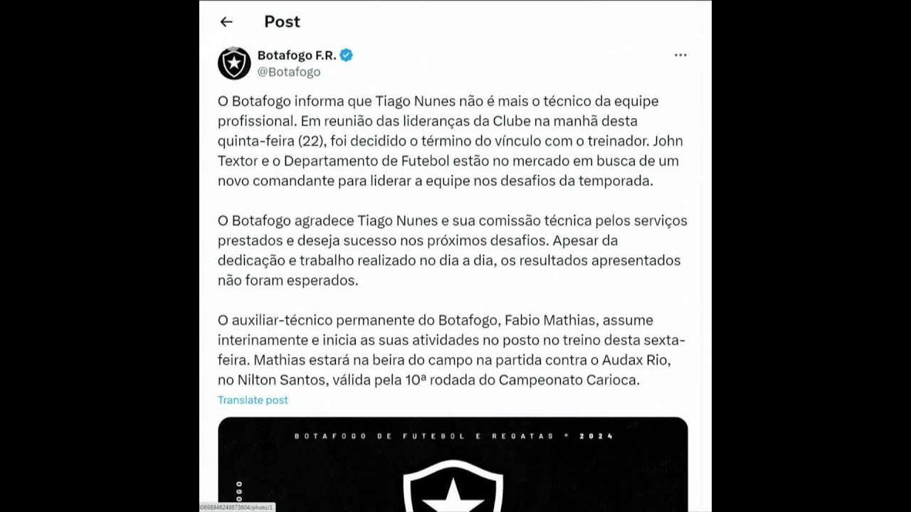 TIAGO NUNES NÃO É MAIS TÉCNICO DO BOTAFOGO | Seleção | #shorts | sportv