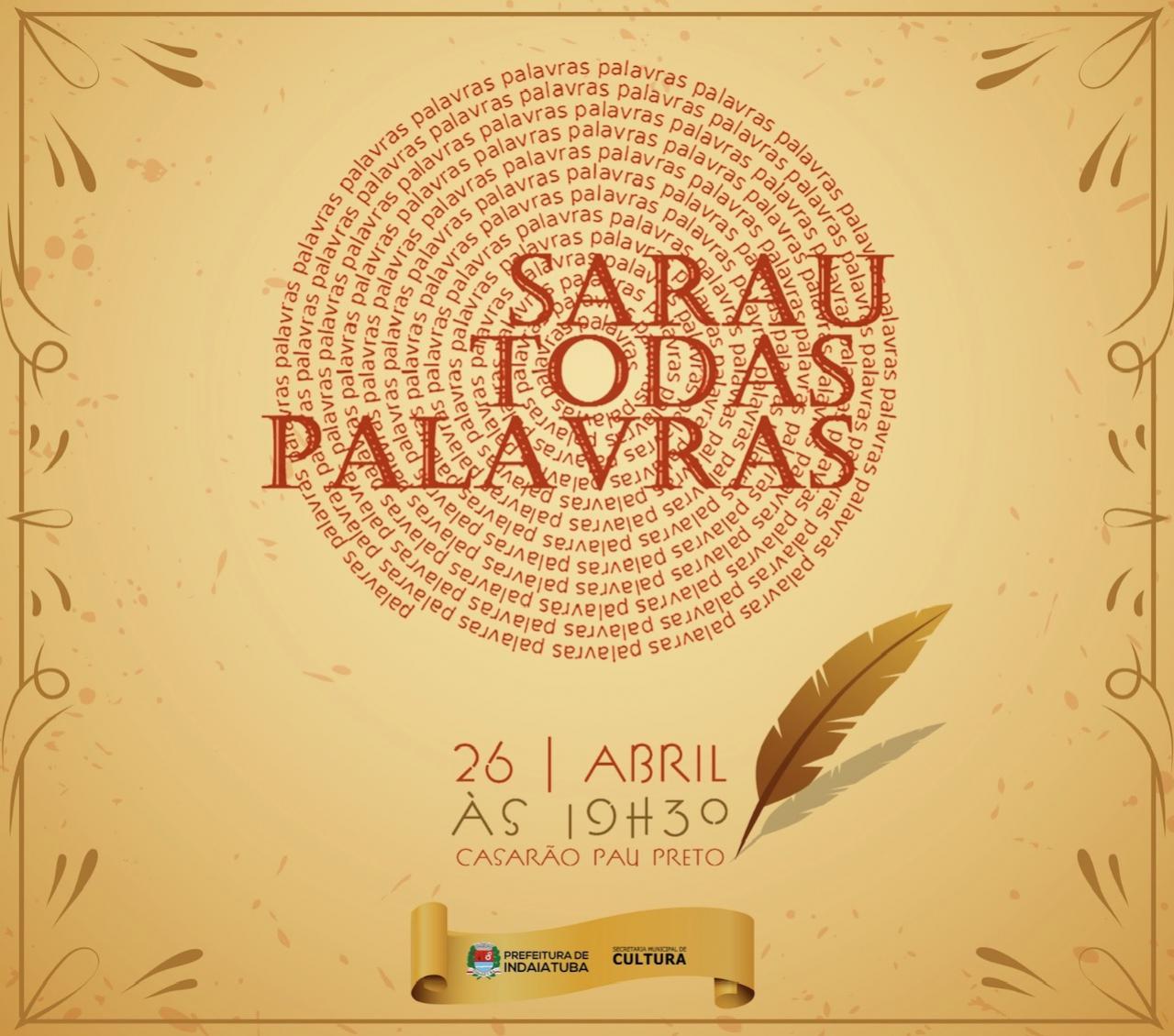 Cultura realiza Sarau Todas as Palavras no dia 26 de abril