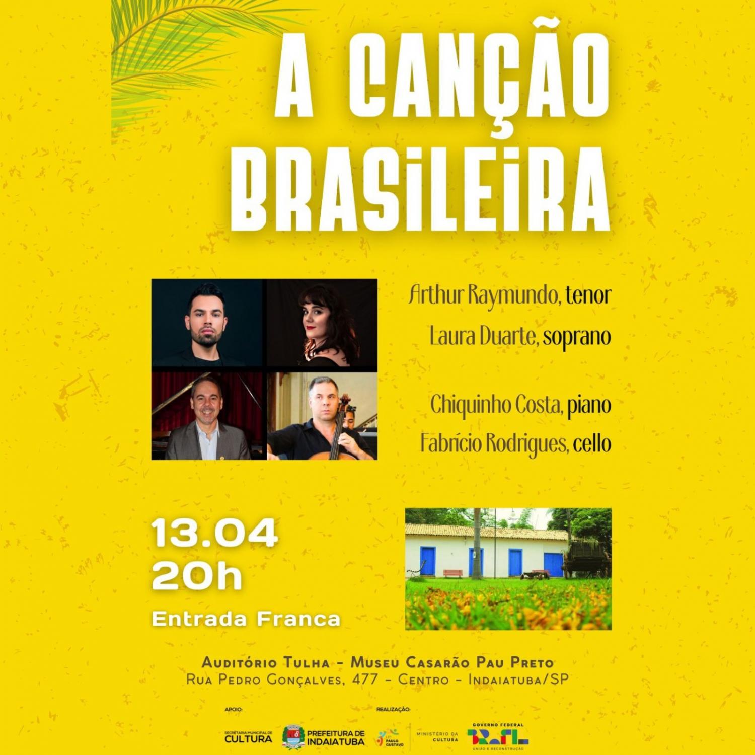 Recital “A Cano Brasileira” acontece no dia 13 de abril no Casaro Pau Preto