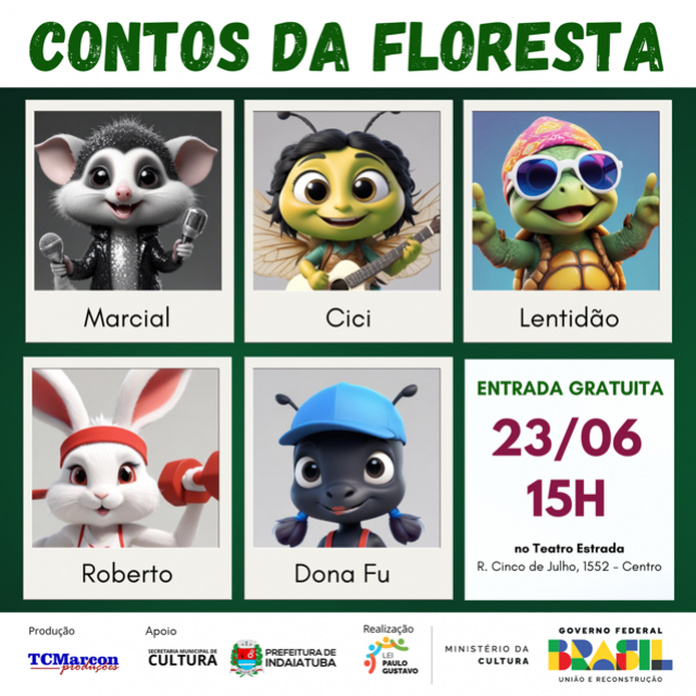 Espetáculo infantil "Contos da Floresta" acontece no dia 23 de junho no Teatro Estrada