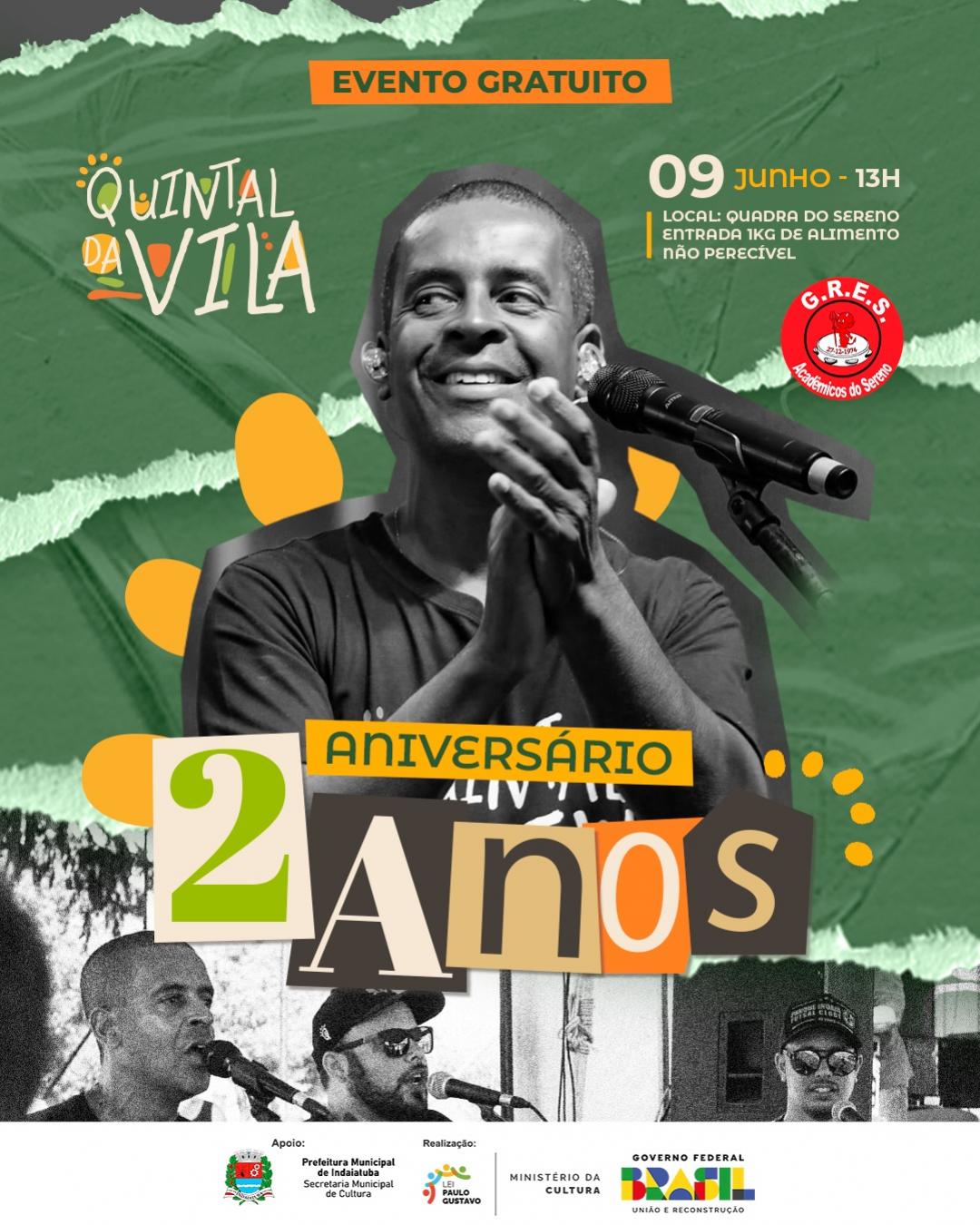 Quintal da Vila comemora dois anos com o evento "Vila Avaí – O Reduto do Samba" no dia 9 de junho