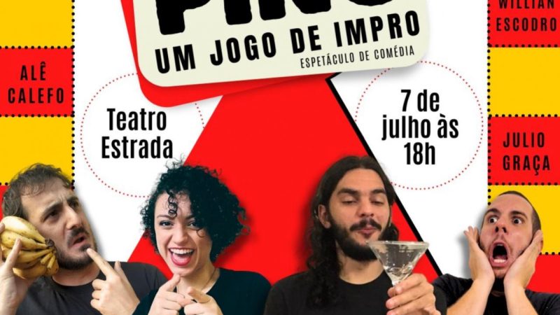 Comédia gratuita "PINO – Um Jogo de Impro" acontece no dia 7 de julho no Teatro Estrada