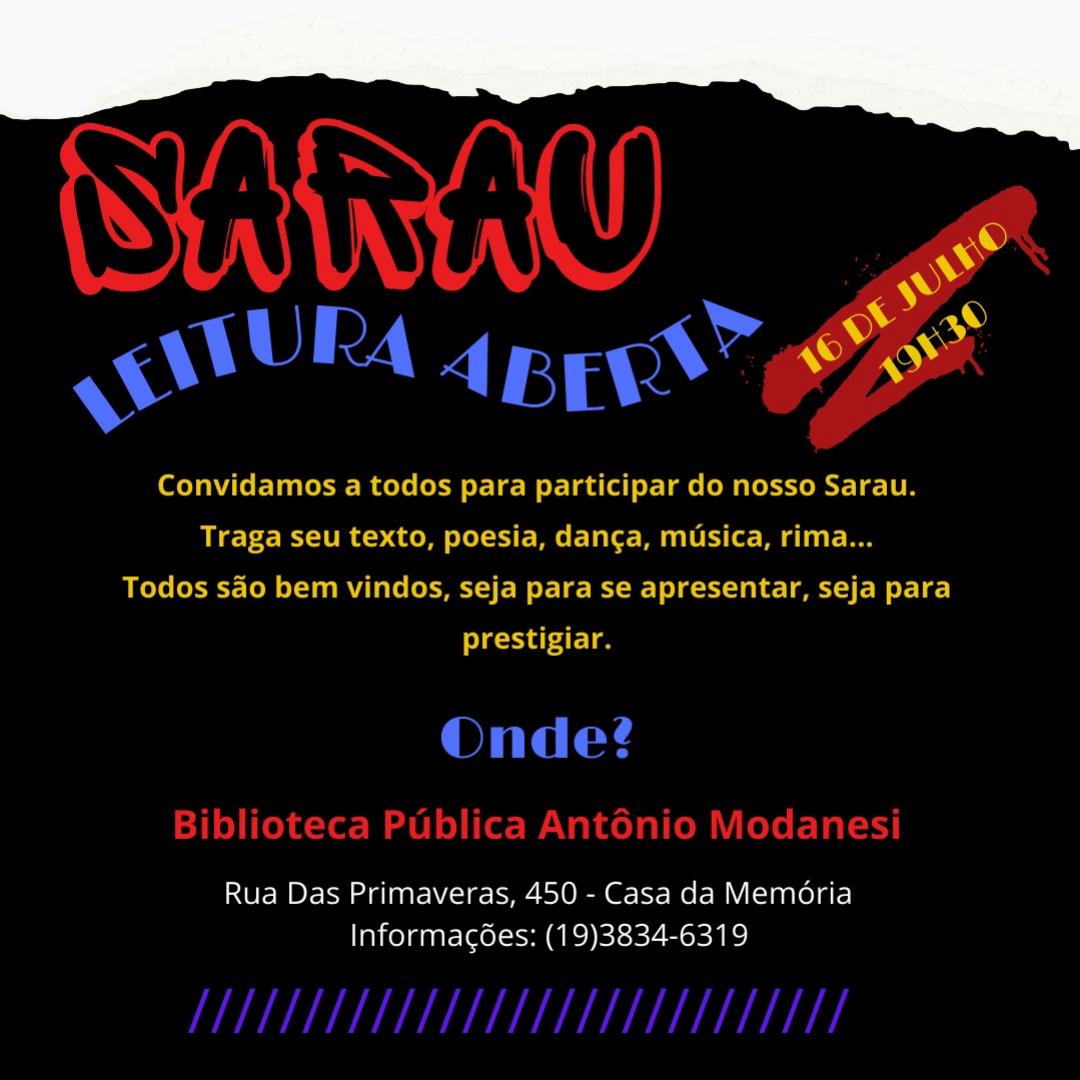 Leitura Aberta acontece no dia 16 de julho na Biblioteca Pública Antônio Modanesi