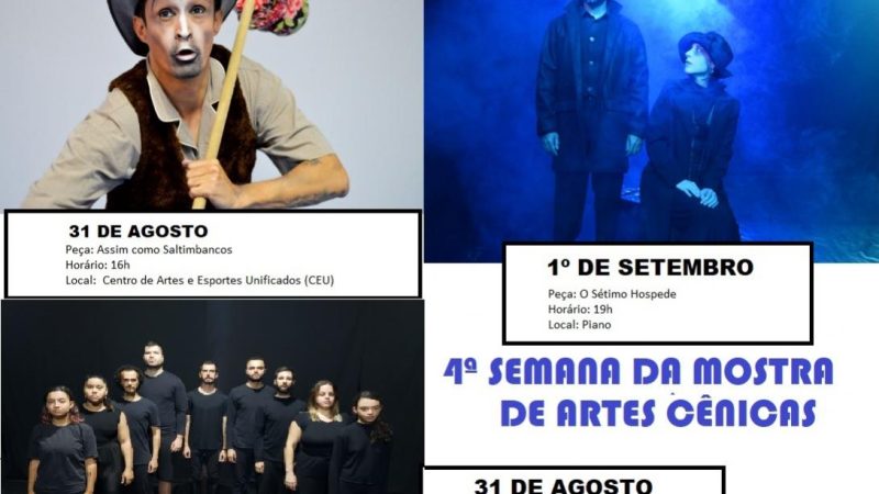 4ª semana da Mostra de Artes Cênicas conta com atrações no dia 31 de agosto e 1º de setembro