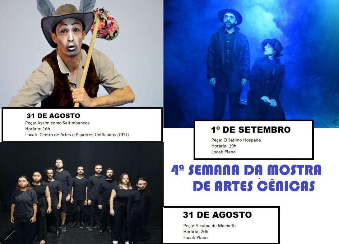 4ª semana da Mostra de Artes Cênicas conta com atrações no dia 31 de agosto e 1º de setembro