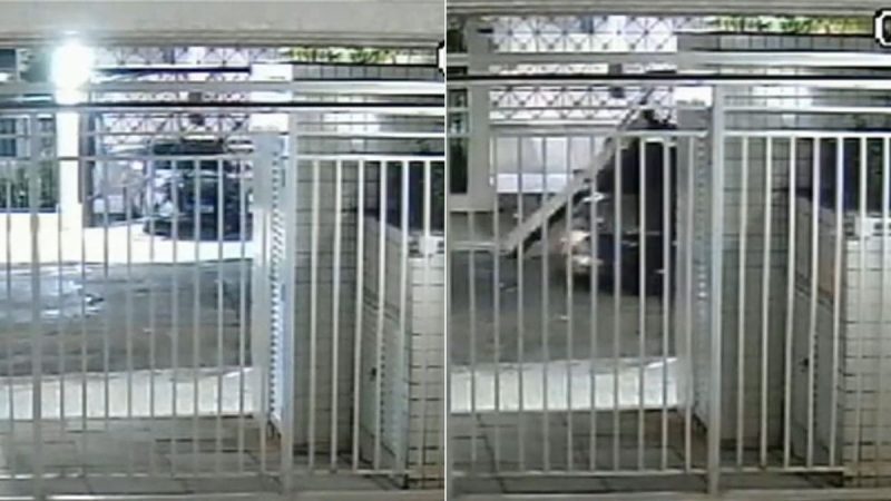 Bandidos arrancam portão de prédio durante fuga de assalto em SP