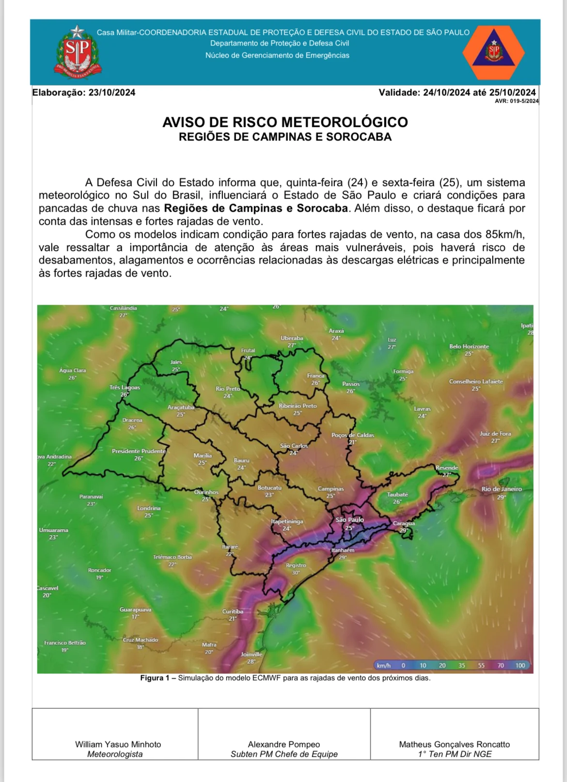AVISO DE RISCO METEOROLÓGICO – Prefeitura Municipal de Cosmópolis – Jornal Aqui Paulínia