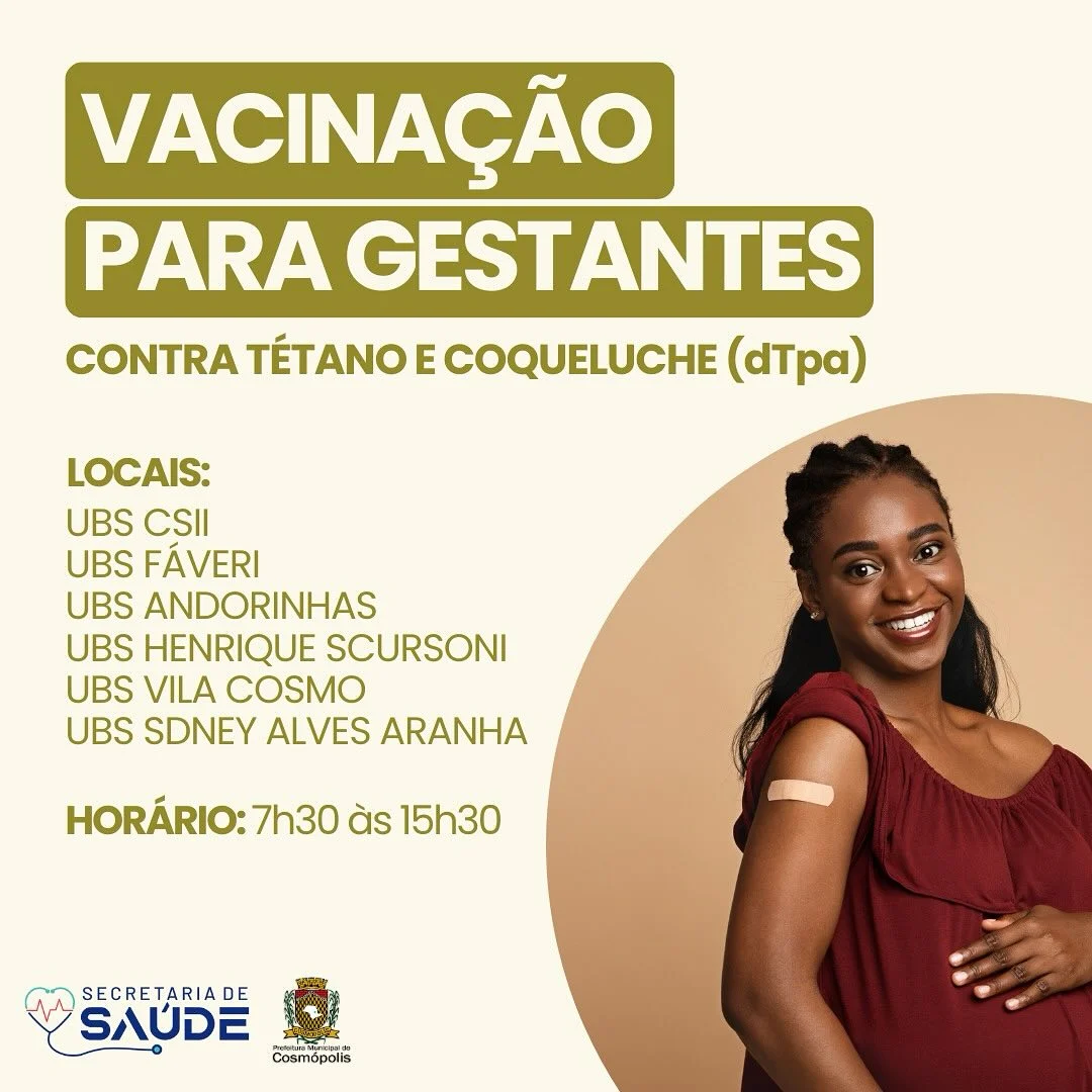 Vacinação para gestantes – Prefeitura Municipal de Cosmópolis – Jornal Aqui Paulínia