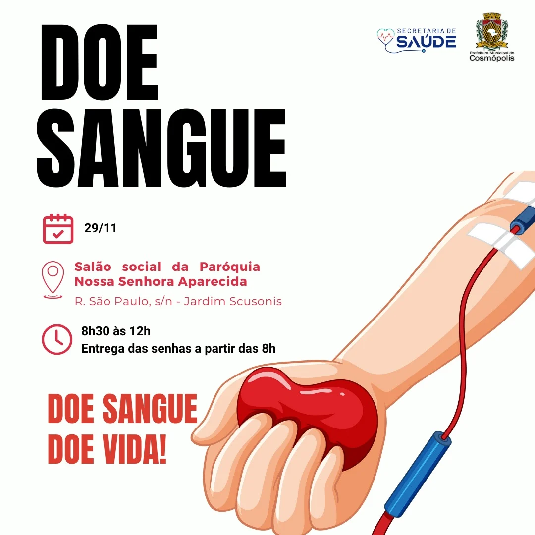 ‘Campanha Municipal de Doação de Sangue de 2024’ – Prefeitura Municipal de Cosmópolis – Jornal Aqui Paulínia