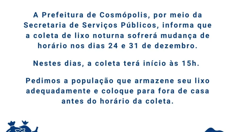 Comunicado coleta de lixo – Prefeitura Municipal de Cosmópolis – Jornal Aqui Paulínia