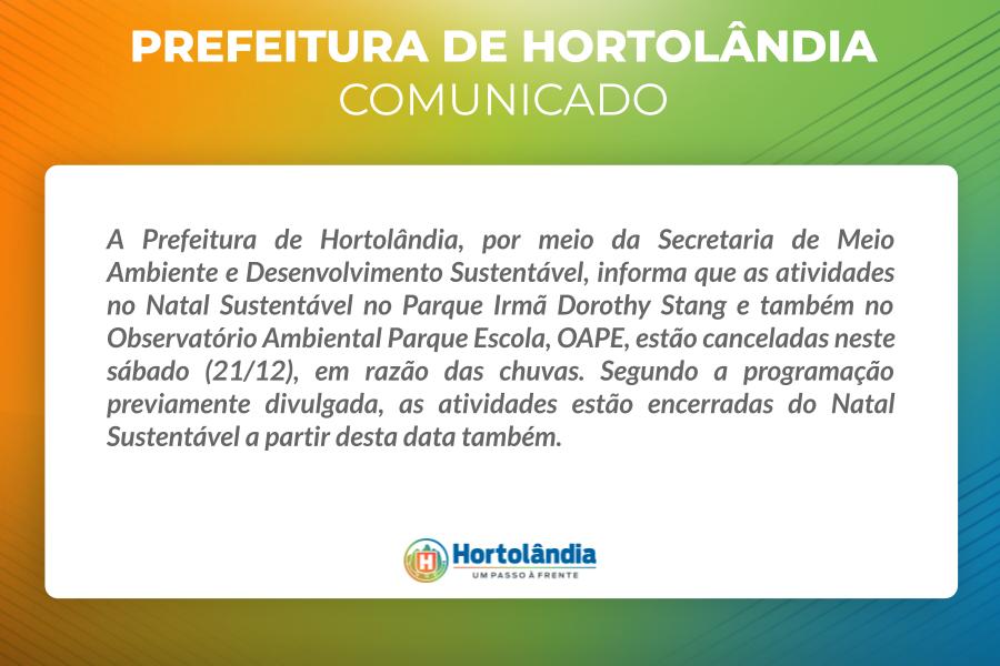 Natal Sustentável no Parque Irmã Dorothy Stang e também no Observatório Ambiental Parque Escola, OAPE, estão canceladas neste sábado (21/12) – Jornal Aqui Paulínia