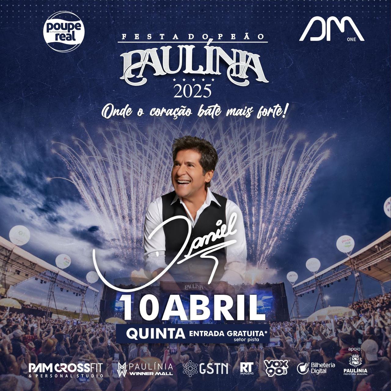 Dia 10 de abril é dia de @cantordaniel na Festa do Peão de Paulínia no parque Brasil 500 e você é nosso convidado – Jornal Aqui Paulínia