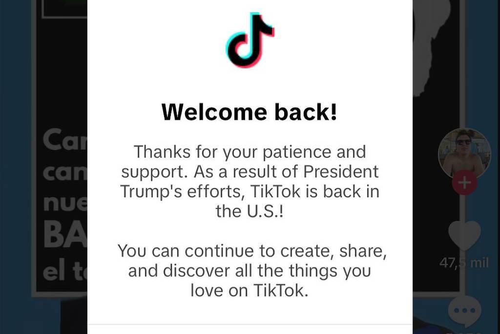 TikTok menciona Trump ao avisar sobre retorno da rede – 22/01/2025 – Mercado