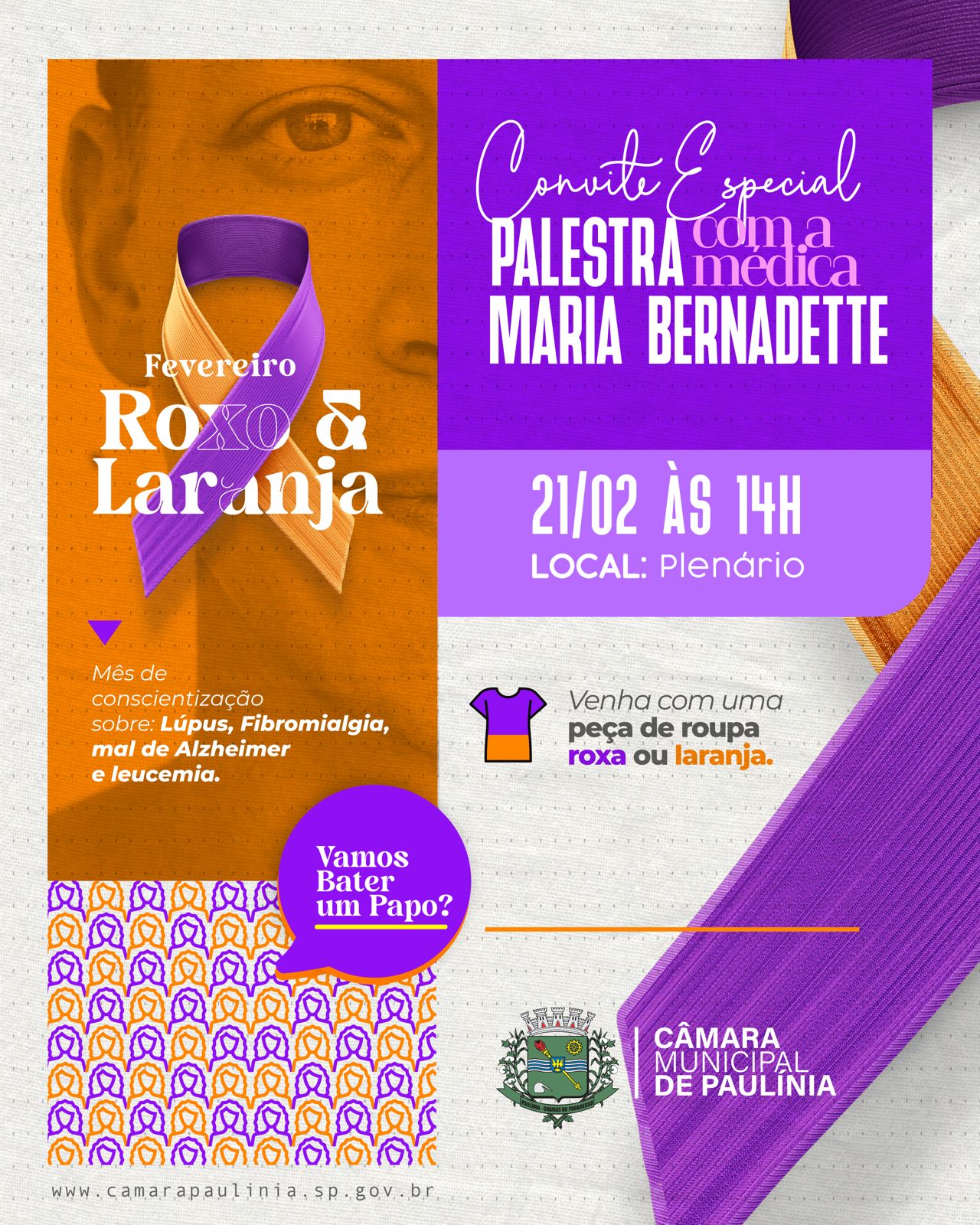 Convite Especial – Palestra Fevereiro Laranja e Roxo – Jornal Aqui Paulínia