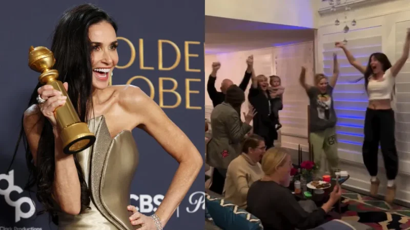 Família de Demi Moore reage ao seu primeiro Globo de Ouro; veja o momento