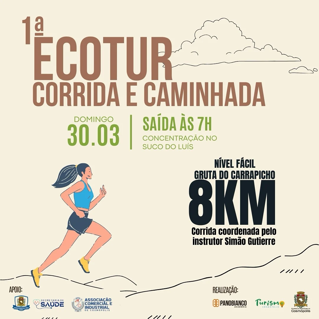 Vem aí a 1ª ECOTUR – Corrida e Caminhada – Prefeitura Municipal de Cosmópolis – Jornal Aqui Paulínia